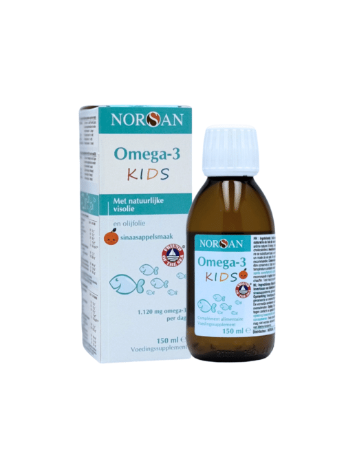 Omega-3 Kids Olie - natuurlijke visolie voor kinderen, rijk aan EPA en DHA, ter ondersteuning van hersenontwikkeling en gezichtsvermogen.