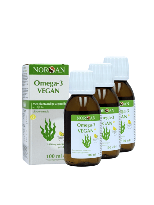 Omega-3 Vegan Olie 3er Pakket - set van drie flessen plantaardige algenolie, rijk aan EPA en DHA, ter ondersteuning van hart, hersenen en ogen.